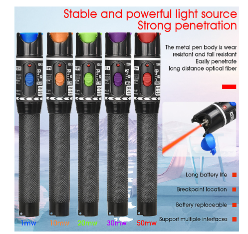 Laser 50MW/30MW/20MW/10MW/5KM Visual Fault Locator, Fiber Optic Cable Tester 10-50Km Range VFL AUA-H30/50Convenient to