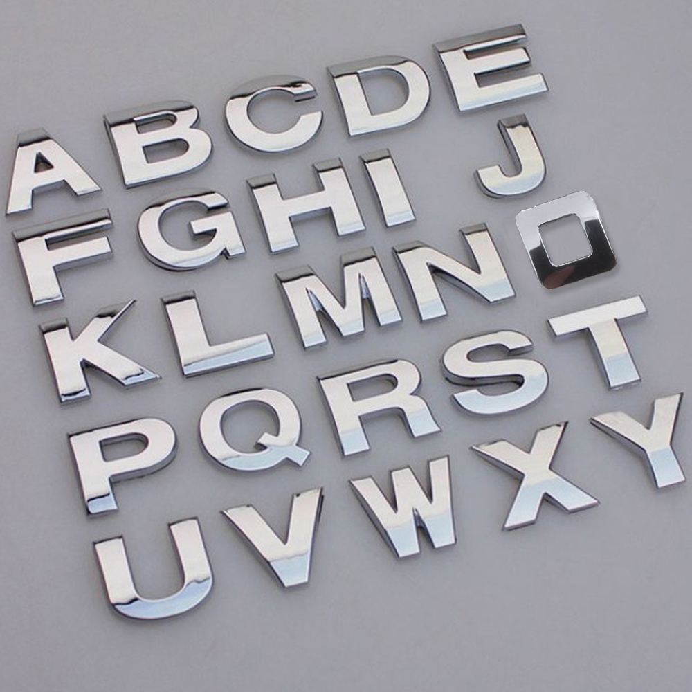 3D Metal Alphabet Silver Badge Chrome Silver Letters Numbers Logo Car Stickers Automobiles Car Accessories Stickers Decoration