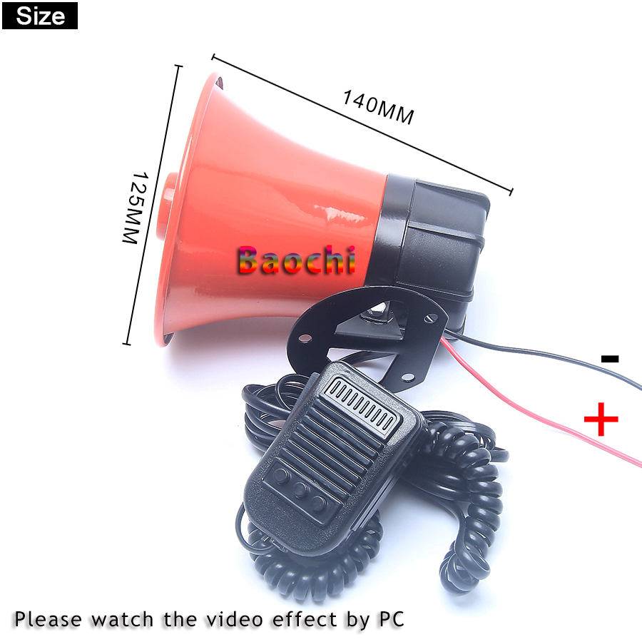 Car 12V Alarm Horn Siren Sound 100W Police Siren Warning Loudspeaker Tone AUTO Electronic Horn Megaphone Train MIC PA System