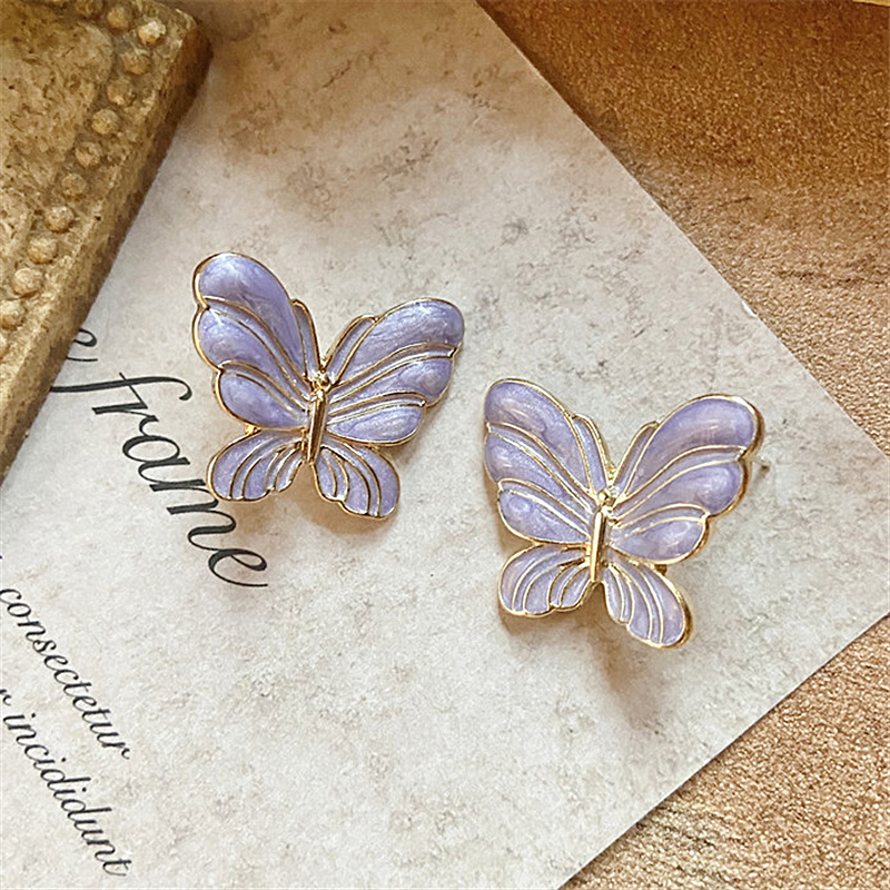 HUANZHI 2021 Vintage Geometric Simple Purple Carved Round Flower Pearl Colorful Enamel Metal Stud Earring for Women Jewelry