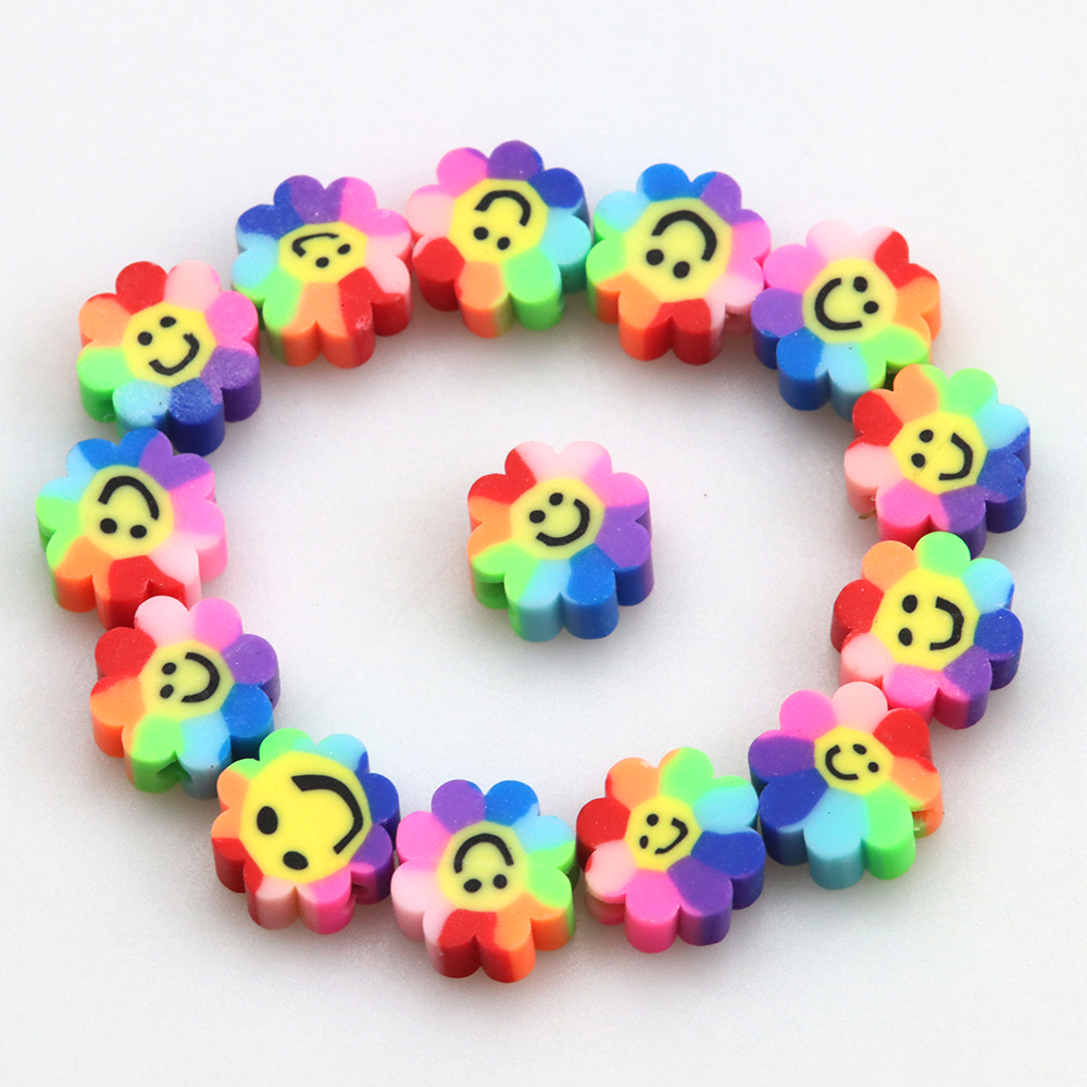 50Pcs/Lot10MM Smiley Flower Mixed Multicolor Clay Polymer Beads For Jewelry Making DIY Bracelet Necklace