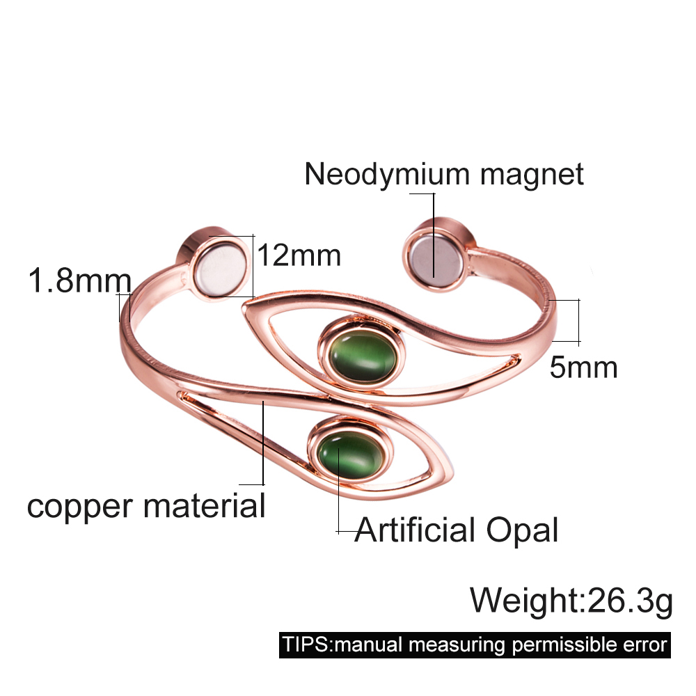Dolphin Pure Copper Bracelets for Women Green Artificial Opal Magnetic Bangles Benefits Simple Adjustable Cuff Jewelry Female