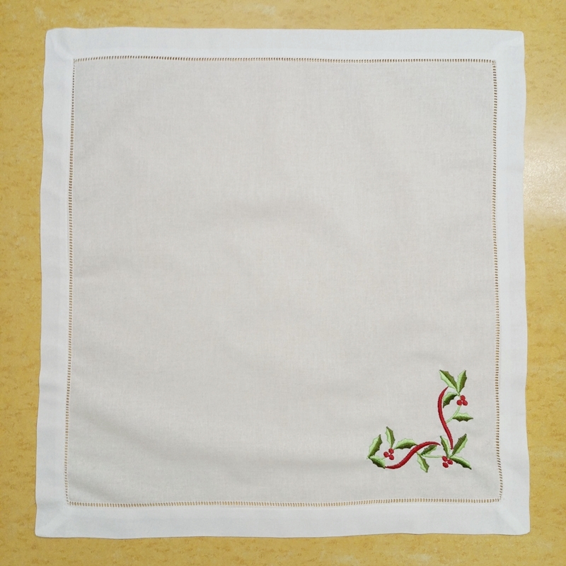 Set of 12 Handkerchiefs Dinner Napkins White Hemstitched linen Table Napkin with Color Embroidered Floral Tea Napkins 20X20"