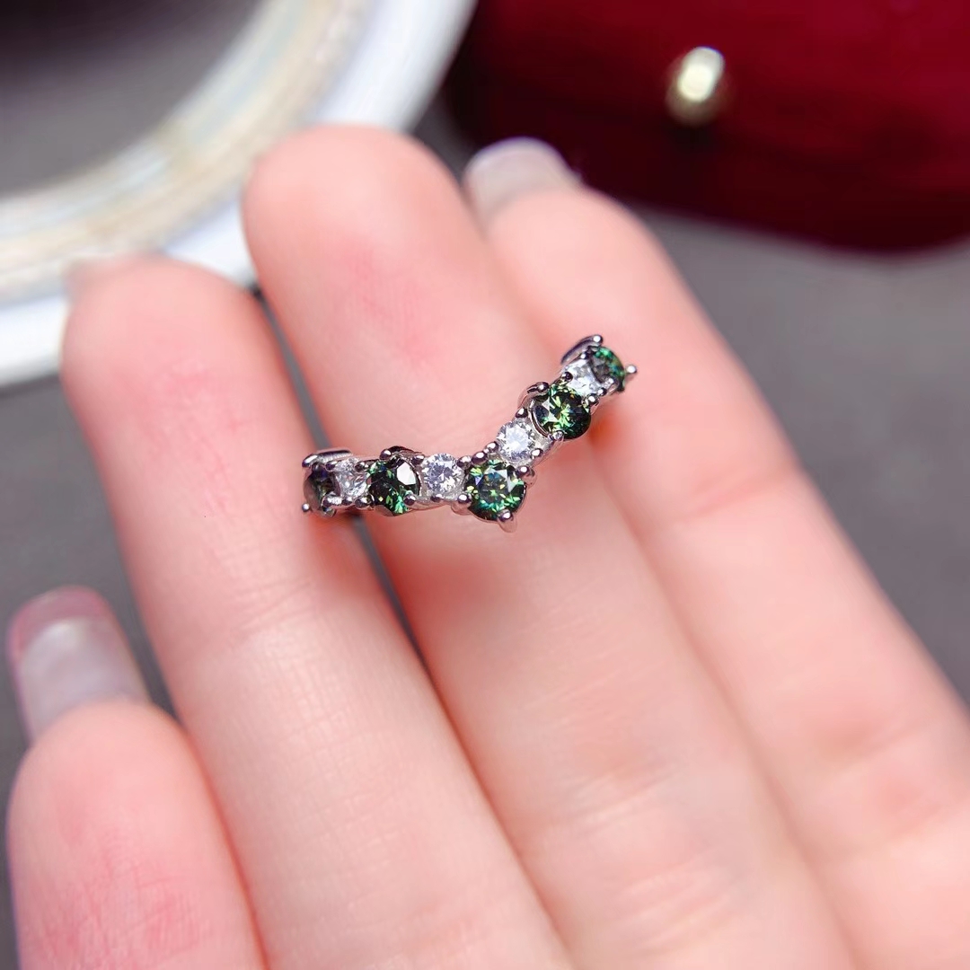 New Green Moissanite Ring Real 925 Sterling Silver Fine Jewelry Lab Diamond with Certificate for Women Engagement Ring Gift
