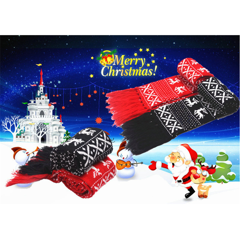 Winter Thick Christmas Scarf Black Red Reindeer Shawls And Scarves For Couple Lovers Long Tassel Knitted Warm Scarves YK492