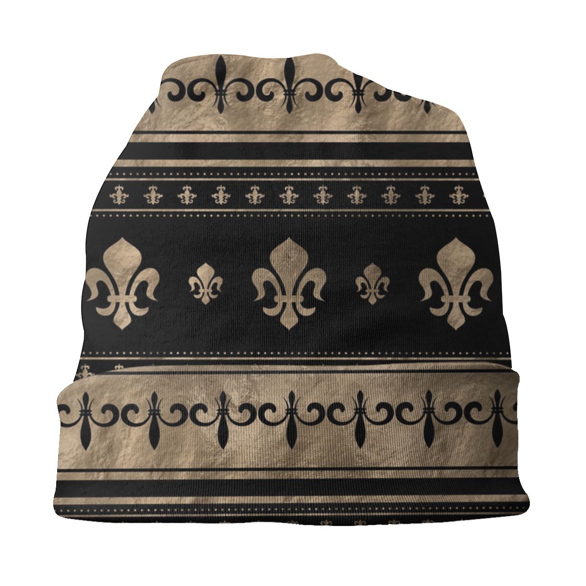 Fleur De Lis Luxury Ornament Black And Gold Beanies Caps Unisex Trend Winter Knit Hat Adult Royalty Lily Petals Bonnet Hats