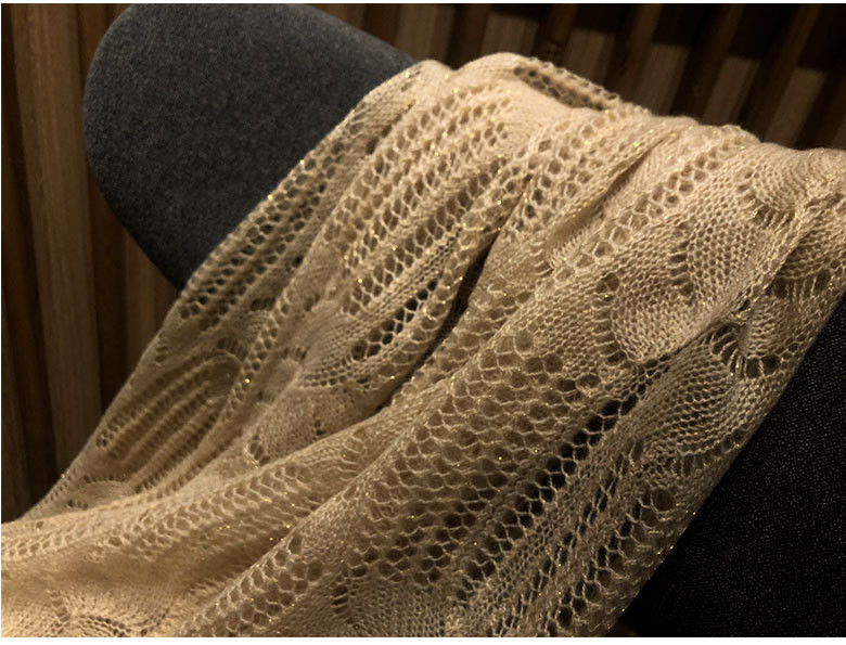 Naizaiga 100 Cashmere gold thread hollow out women scarf beige girl shawl ,JRSM652