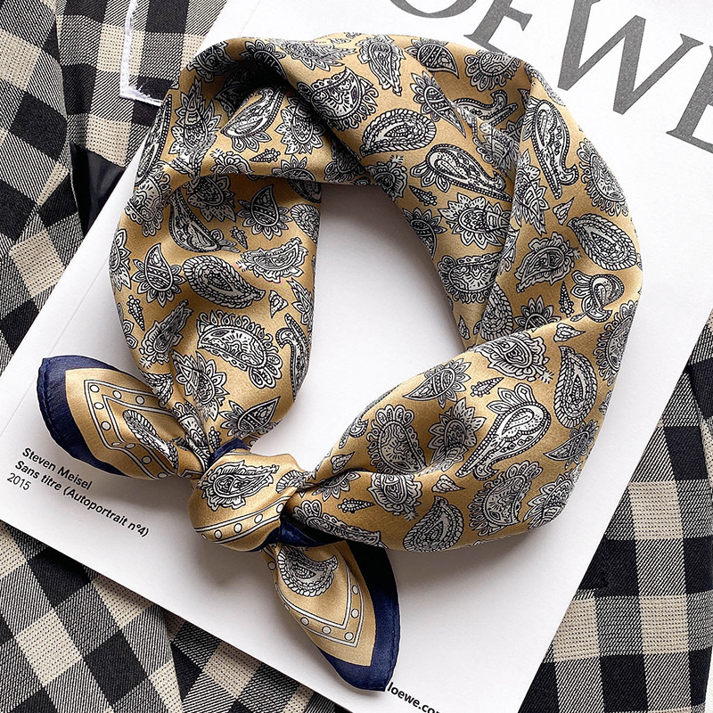 Women Soft Headband Hijab Print 100% Pure Silk Square Scarf Shawl Poncho Vintage Hairband Bandana Designer Neckerchief Female