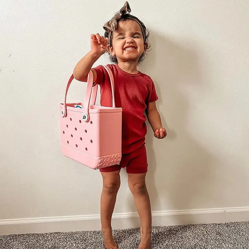 Children Beach Bogg Bags EVA Waterproof Cute Summer Storage Baskets Fashion Kid Outdoor Picnic Small Solid Color Eva Jelly Bag 240624