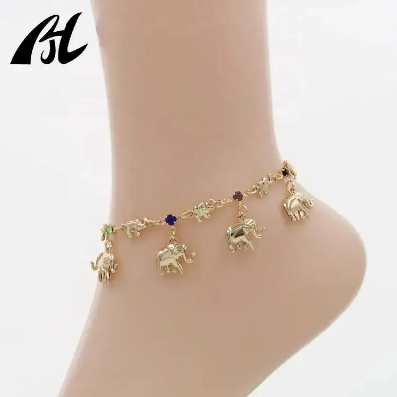 Elephant Anklet Jewelry Set for Women, White Rhinestone Design, 18K Gold Plated, High Quality