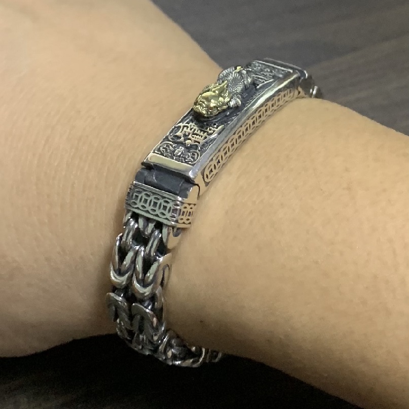Real Silver Retro Thick Personalized Lucky Pixiu Bracelet Men Man Thai silver Domineering Trend Personalized Wish Money Jewelry