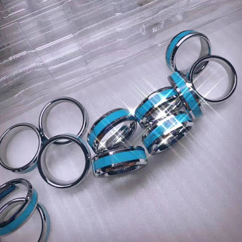 Gold Tungsten ring Blue Turquoise Opal male wedding bands love alliance anniversary promise couple rings for men and women