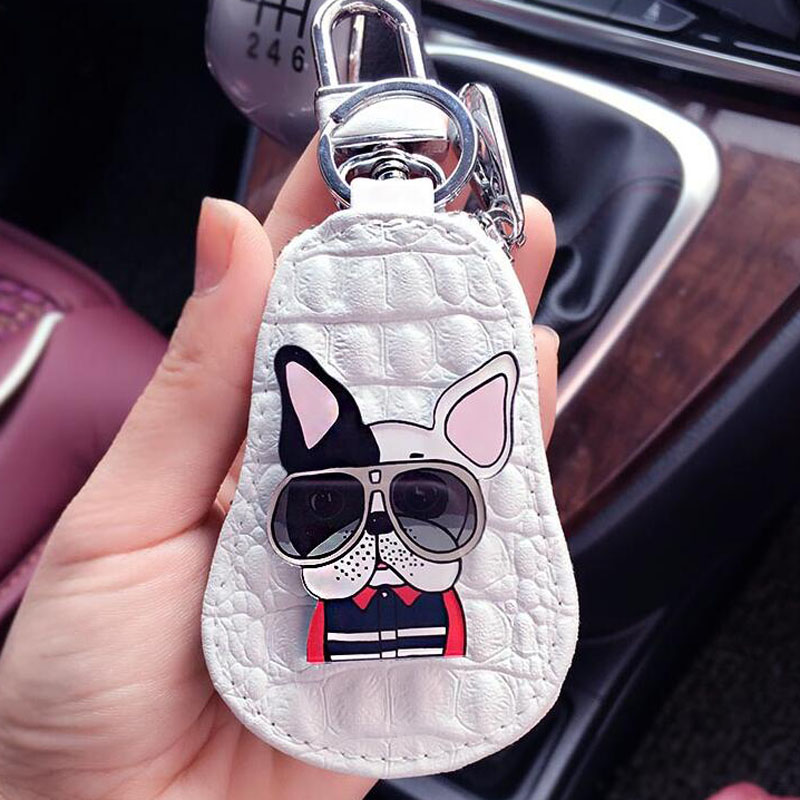 Keychain Cute Dogs Key Chain Poodle Bulldog Purse Charms Car Key Packet Leather Keychain Women Keychain Covers Zipper Key Bag