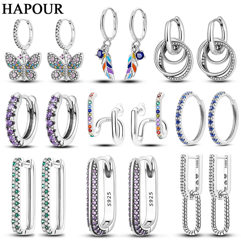 925 Silver Symmetric Hoop Earrings For Woman Exquisite Original Pendientes Jewelry Gift