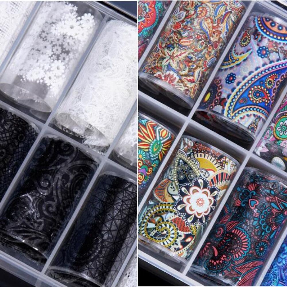 100 Styles Patterns Flowers Animal Nail Foils 10ROLLS(4*100cm/Roll) Transfer Paper Sliders nails Art Starry Sky Papers Decals-NZ