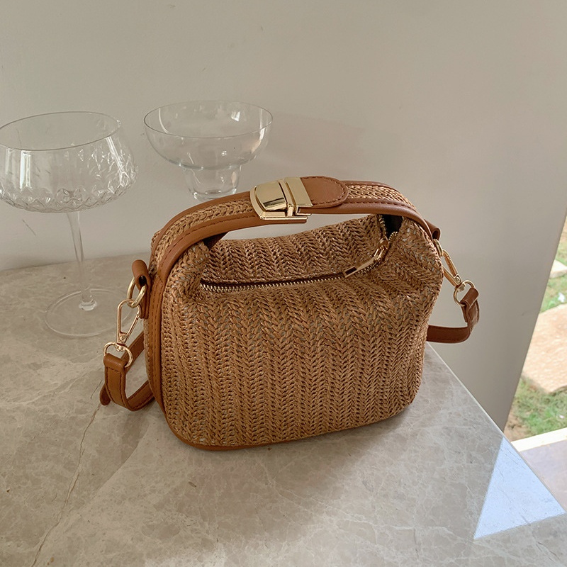 Korean women temperament practicality multifunctional Instagram woven small bag for leisure large capacity handheld one shoulder crossbody bag summer