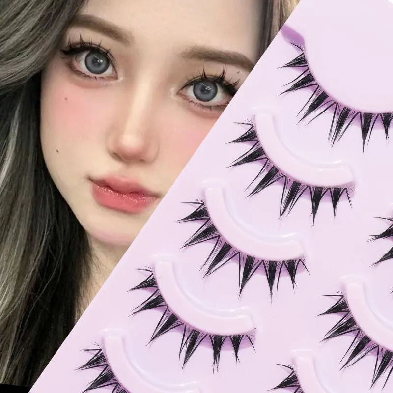 5-pair Manga Eye Transparent Stem A- shaped Pointed Natural Slender False Eyelashes 240624