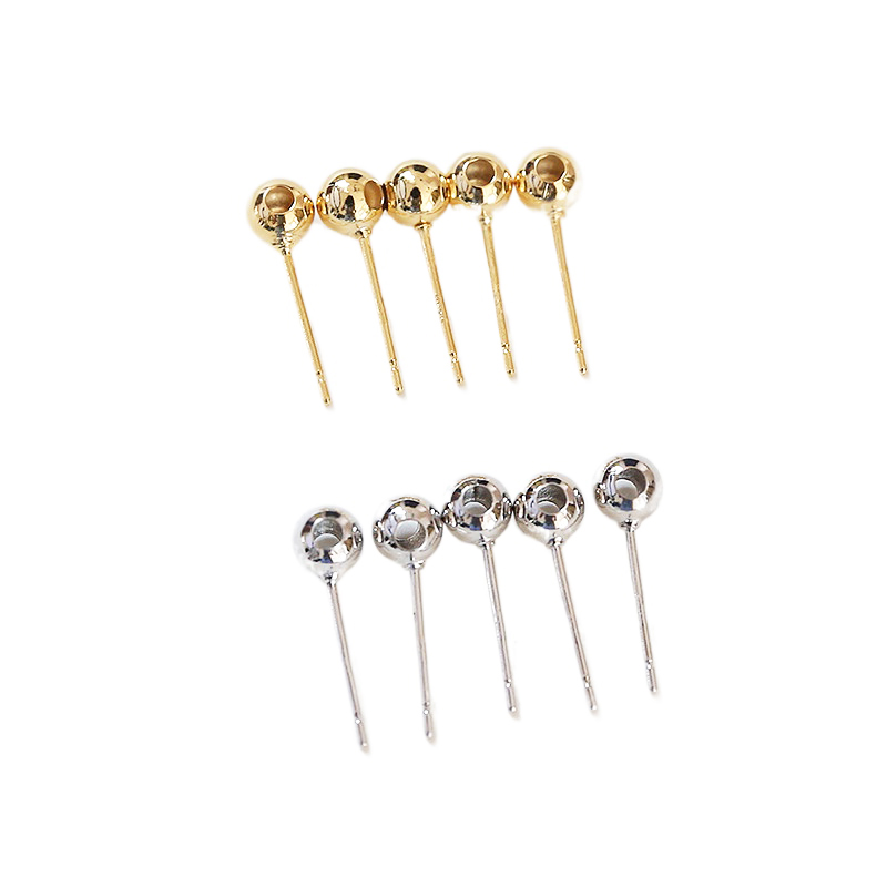 18K Gold Plated Round Bead pierceable stud S925 silver DIY earrings hair accessories material 10pcs