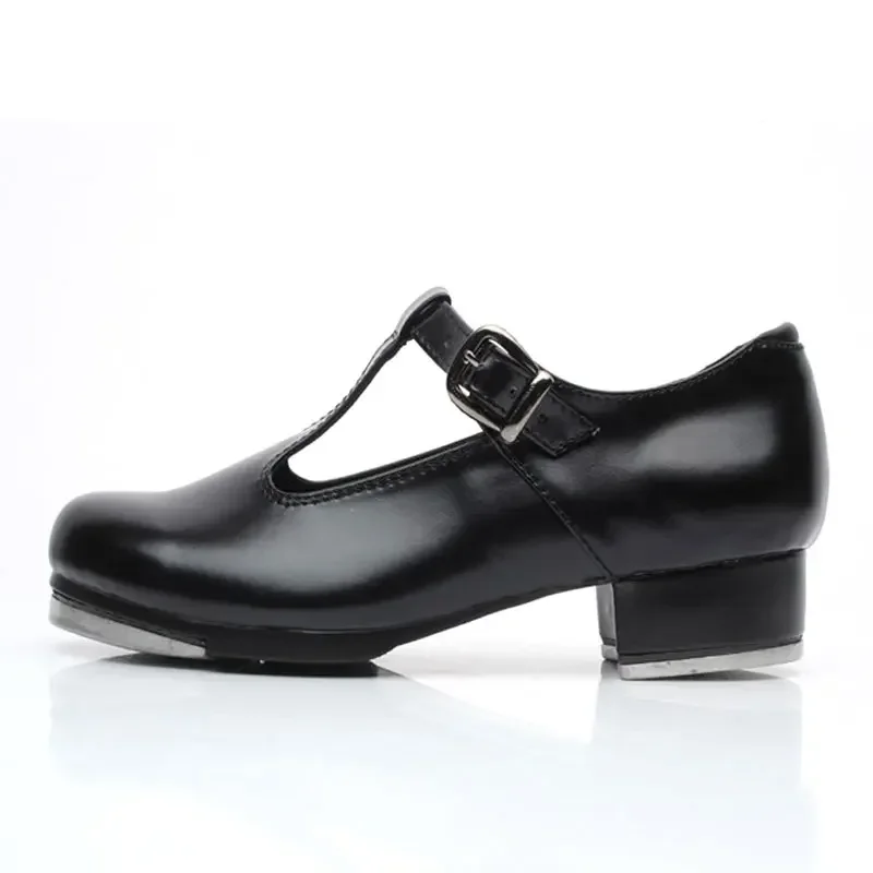 T Shaped Patent Leather Tap Dance Shoes For Girls Women Low Heel Black Hip-hop Jazz Step Dance Shoes Clogging Shoes Size 26-42