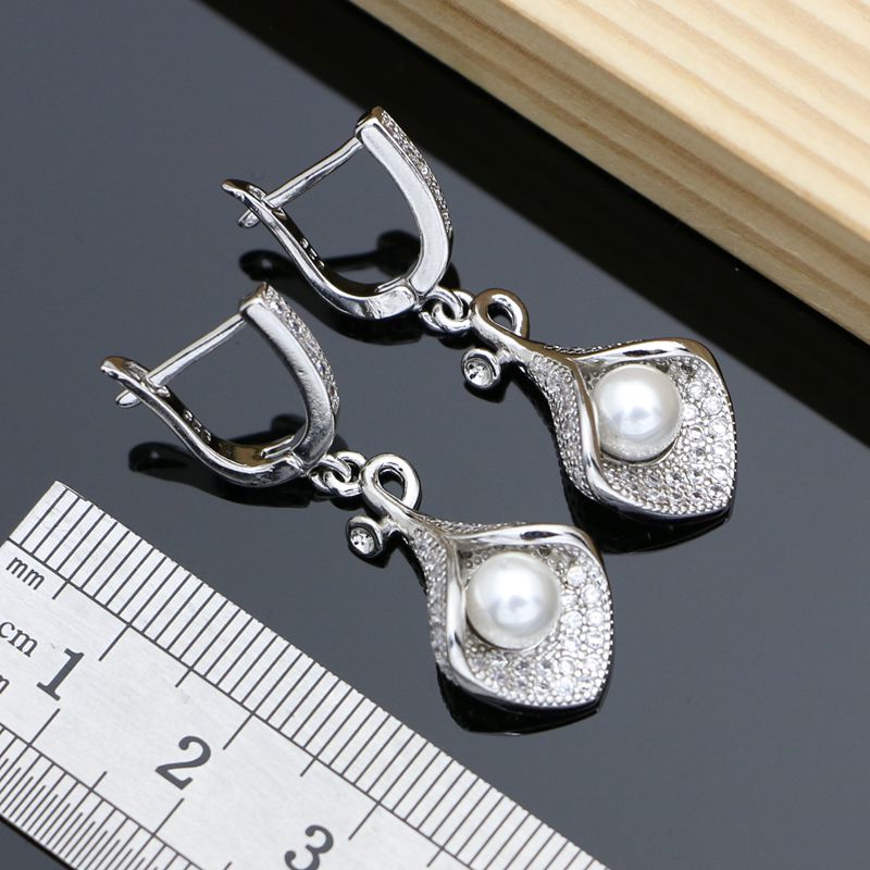bride Silver 925 Jewelry Set Freshwater Pearls Bracelet Earring Ring Necklace Best Gift for Women/Mom/Wife/Sister/Best Friend