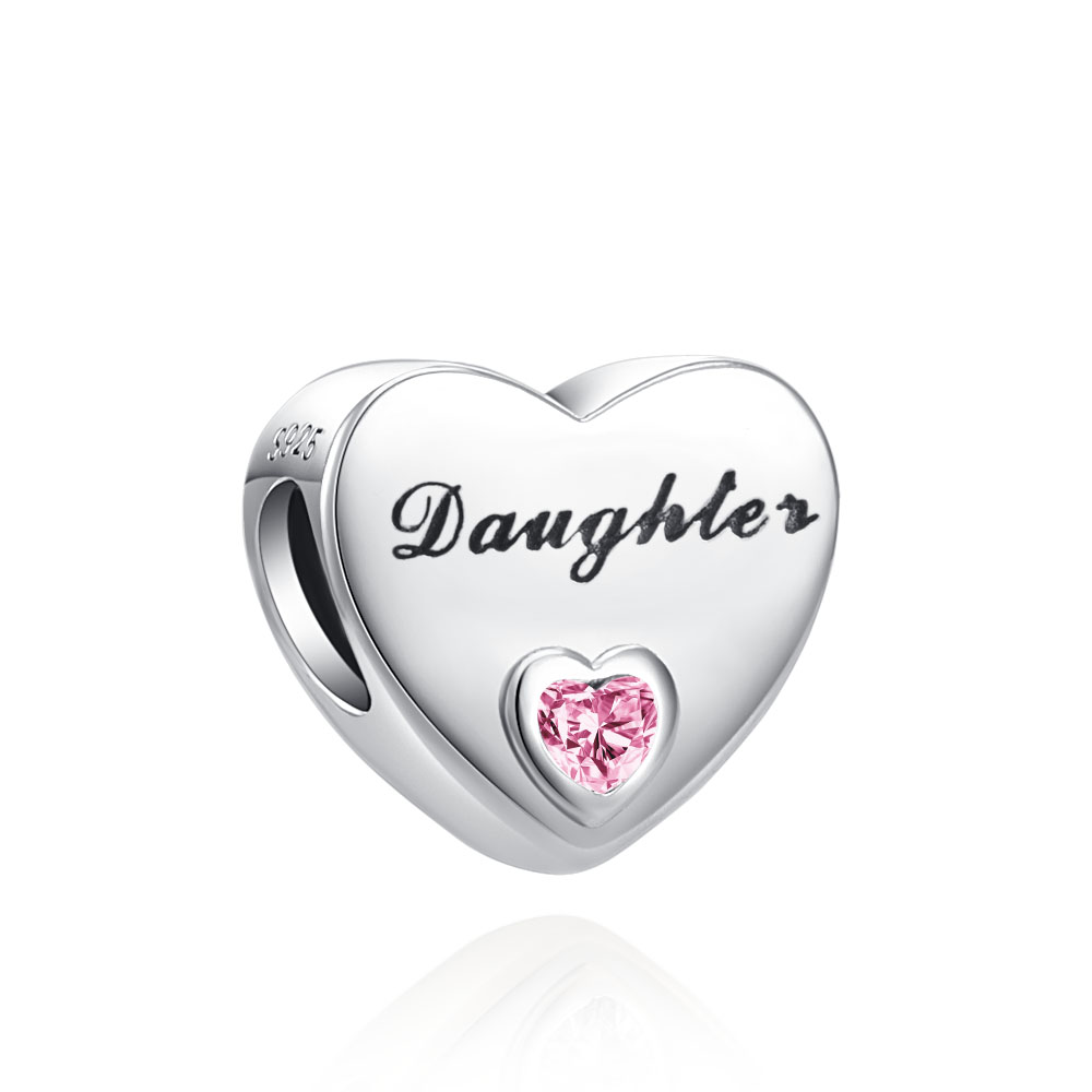 Heart Shape 925 Sterling Silver Daughter Sister Dad Nan Wife Mom Beads Fit Original Charms Pendant Bracelet Bead DIY Jewelry