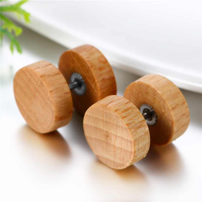 Boniskiss Men Earrings Stud 8/10mm/12mm Wood Dumbbell Barbell Earrings Double Sided Women Earring Body Piercing Boucle D'oreille