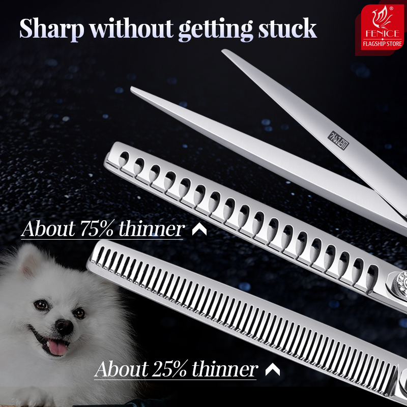 Fenice Left Hand 7 Inch Professional Pet Scissors Set Dog Grooming Kit Scissors Straight Curved Chunker Thinner Shears JP440C