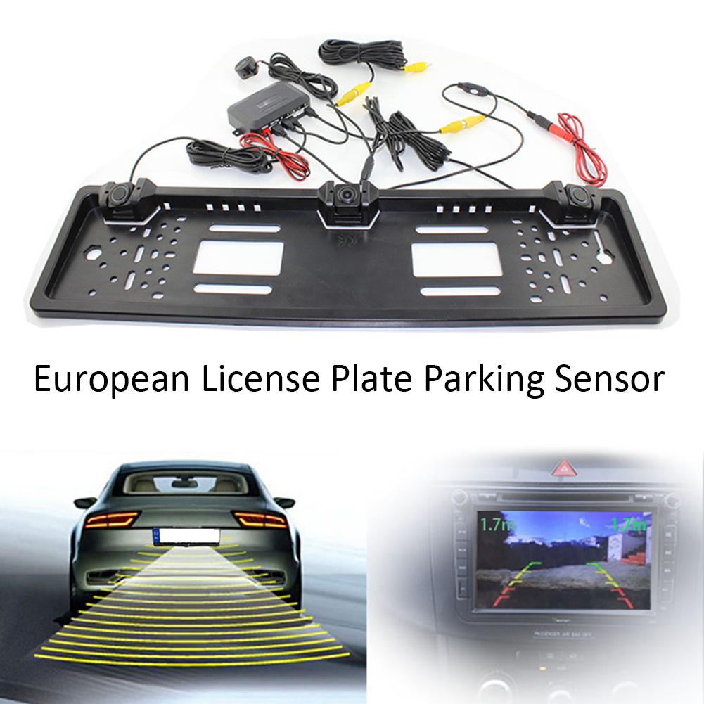European License Plate Parking Sensor With Digital LCD Display Free Punching Plate Frame Reversing Radar With 3 Sensors EU Plate