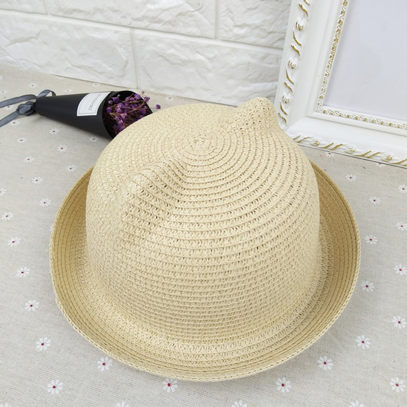 New handmade straw hat 7-color children's straw hat summer sandal hat outing travel men and women baby cat ear sun hat gorro