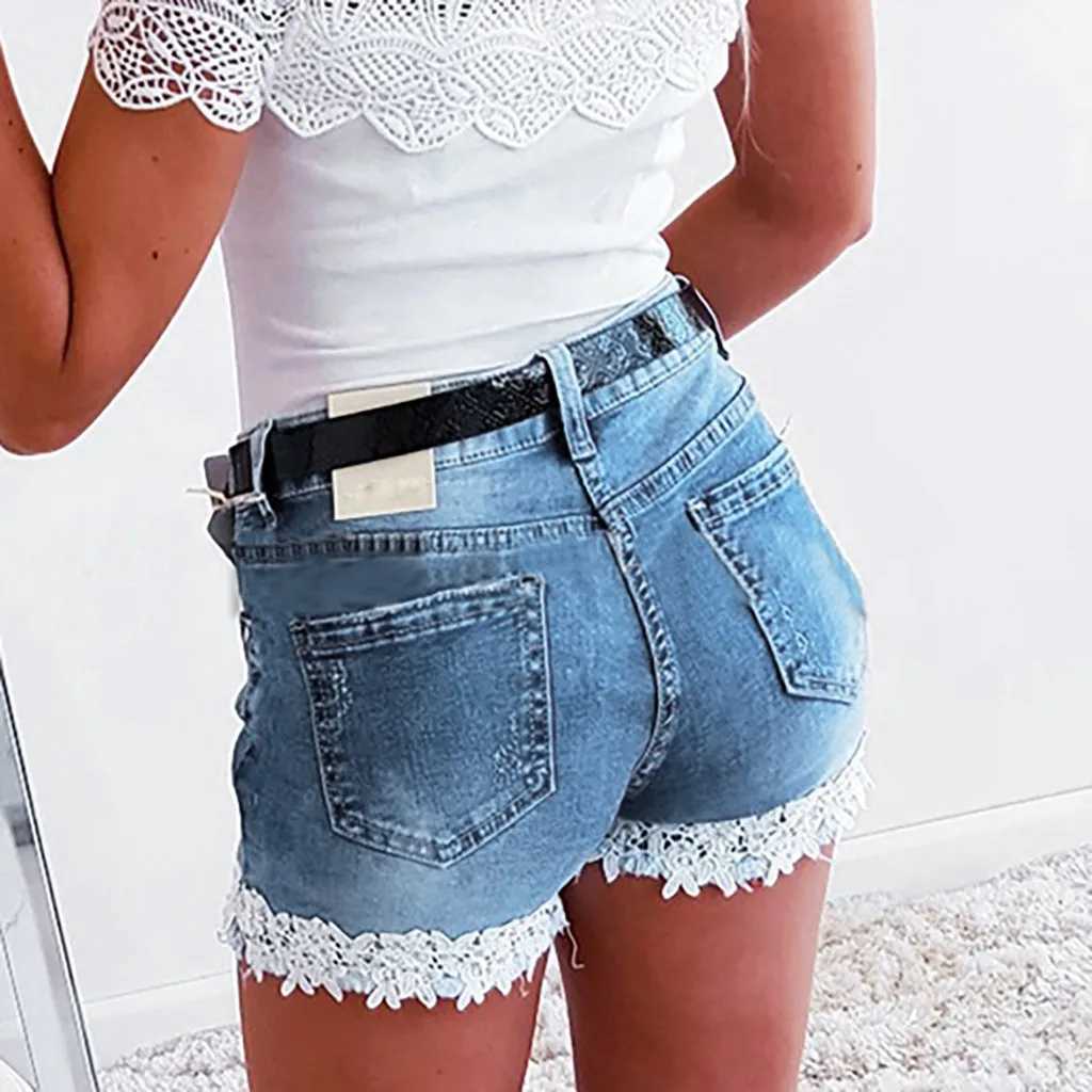 Women's Women High Waisted Slim Was Thin Elasticity Lace With Zipper Denim Jean Shorts For Womens Plus Size vaqueros Y240622KP6J XJ260206