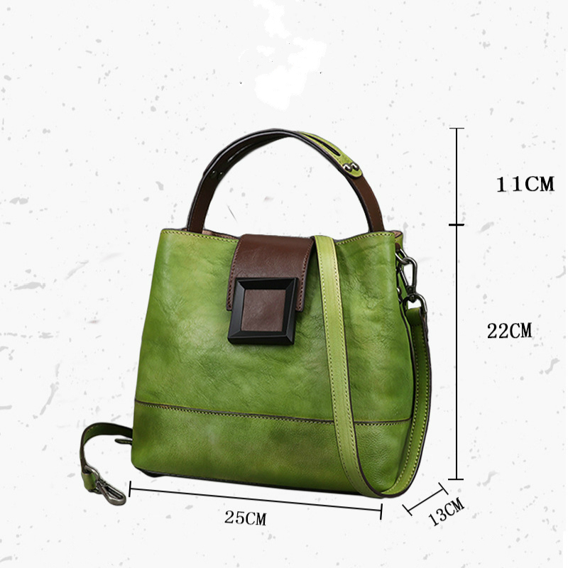 Motaora Women's Bag Retro Genuine Leather Shoulder Bags Handmade Women Bucket Bag First Layer Cowhide Top-handle Bags For Female