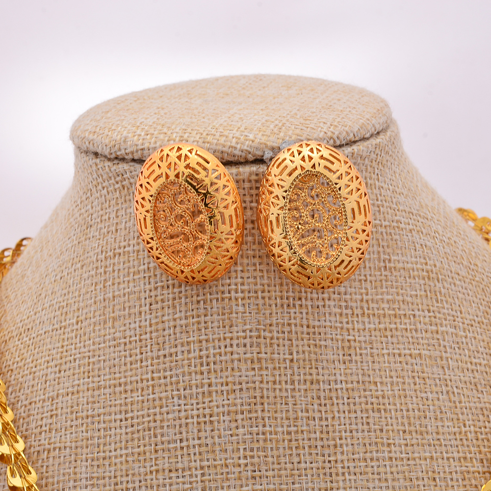 24K Jewelry sets wedding gold color for women African bridal gifts Women's necklace earrings pendants jewellery set wholesale