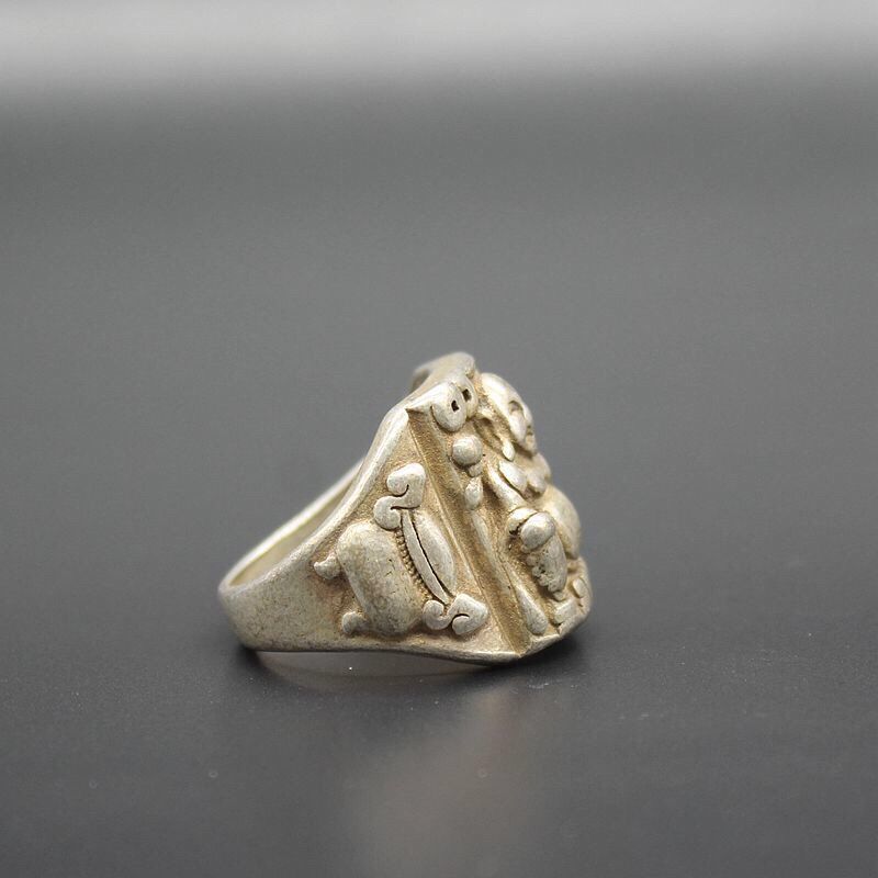 1.2" Chinese Tibetan Silver Carved Maitreya Buddha Jewelry Ring