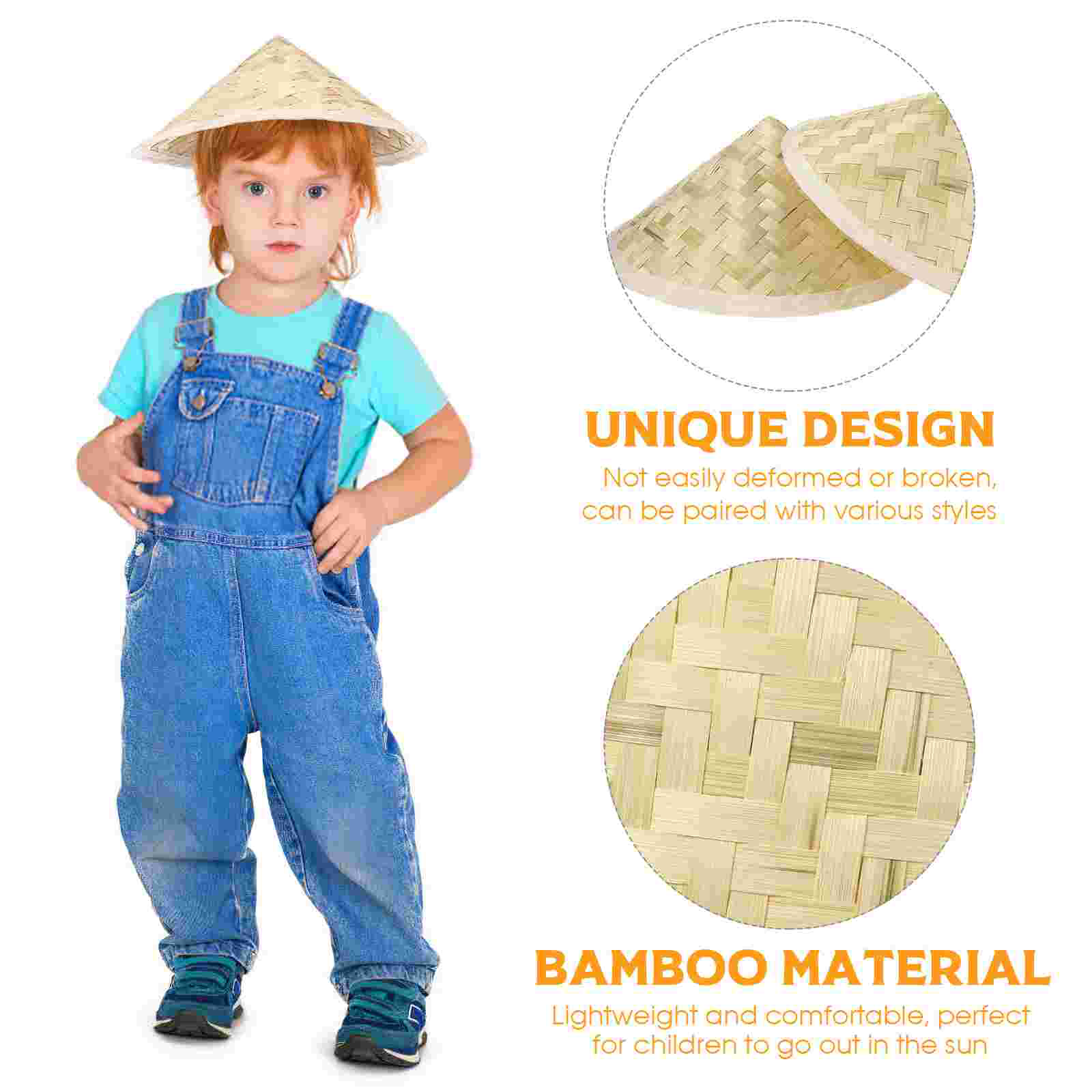 Kid Hat Bamboo Hat Oriental Style Farmer Fishing Rice Hat for Kids Children Sun Protection Hat Lightweight Comfortable Fit