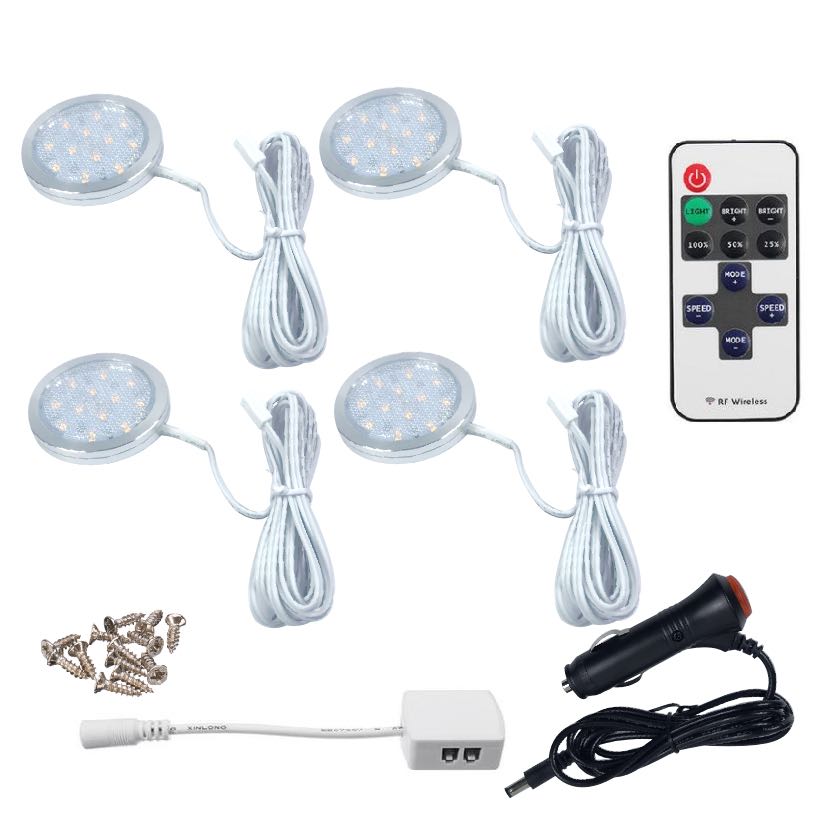 HEYRV 4 PCS 6 PCS 12VDC 2.5 W 60mm Super Thin Round Multiple Remote Control Ceiling LED Interior Lights Kit Trailer Van Camper