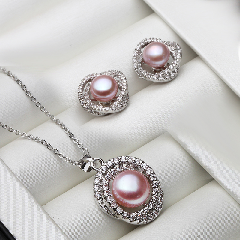 Real White Black Natural Pearl Necklace Earring Set For Women,Wedding 925 Sterling Silver Fine Jewelry Anniversary