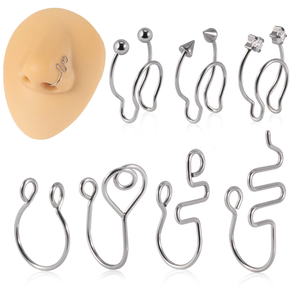 1pcs Surgical Steel No Piercing Nose Ring Ear Cuff Fake Nose Septum Piercing Fake Earrings False Woman Man Piercing Body Jewelry