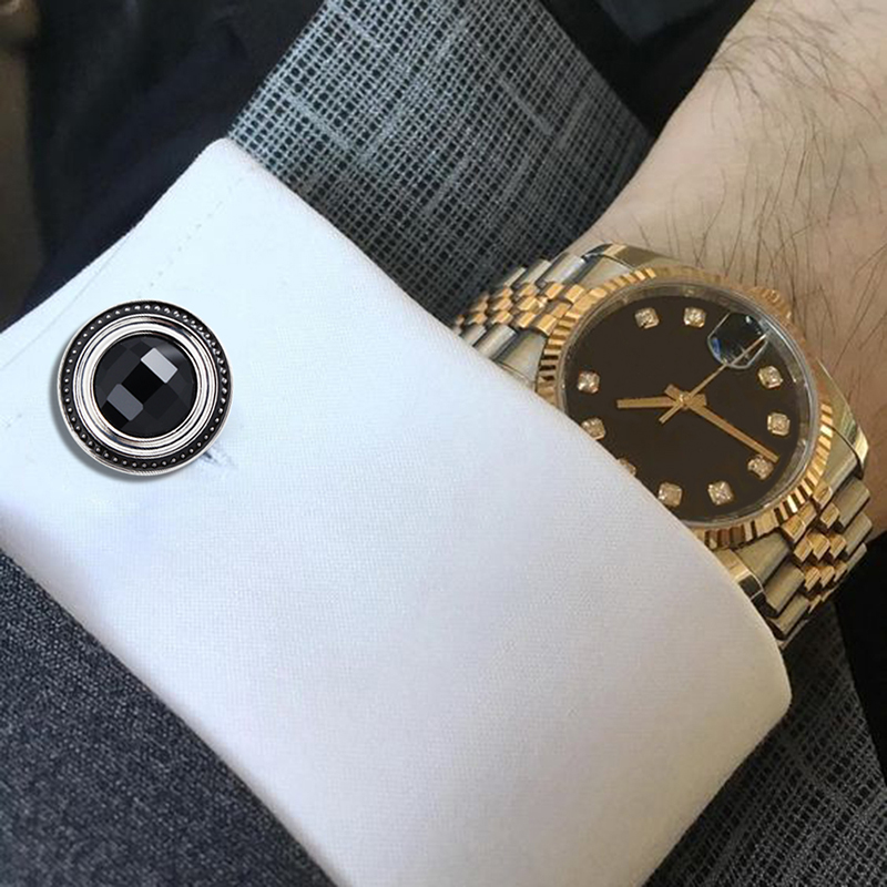 Crystal Cufflinks and Studs Sets for Men's Tuxedo Shirts with Gift Box - One Pair Cufflinks with 6 pcs Studs