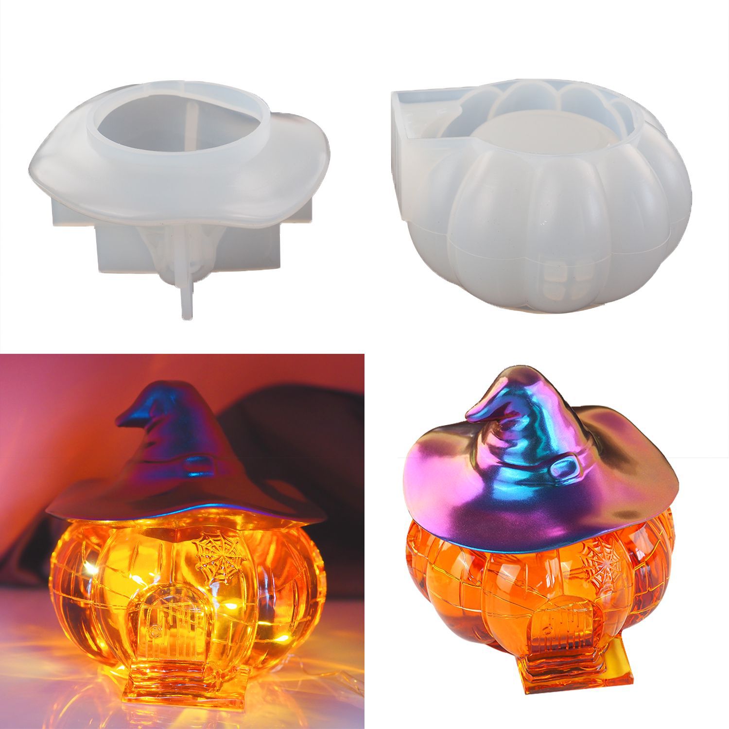DIY Halloween Witch Pumpkin Cottage Elf House Storage Box Mold Bottles Candy Box Mirror Silicone Molds For Resin Pot Mould