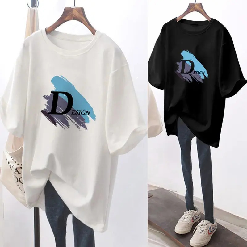 Women Fashion 100 Cotton Tshirt Summer Overszied Casual Loose Printed Chic Tops Female 6XL Short Sleeve Pulovers XXJ25 240618