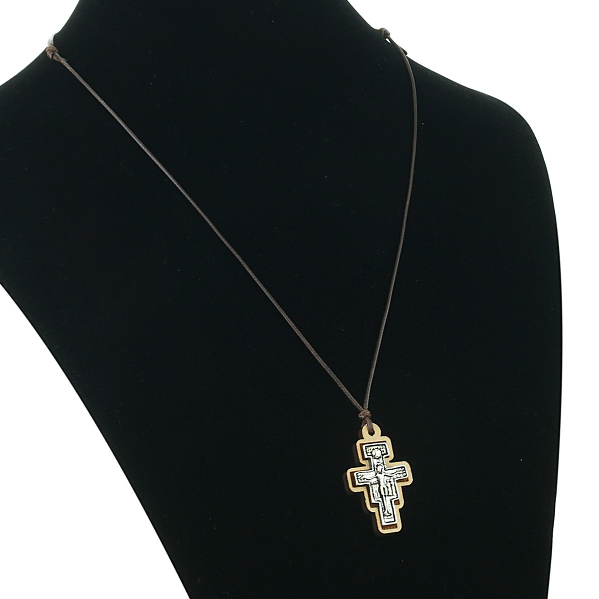 Wood Inlay Metal Saint St Francis of Assisi Crucifix Necklace Blessed San Damiano Tau Cross Pendant Necklace Orthodox Jewelry