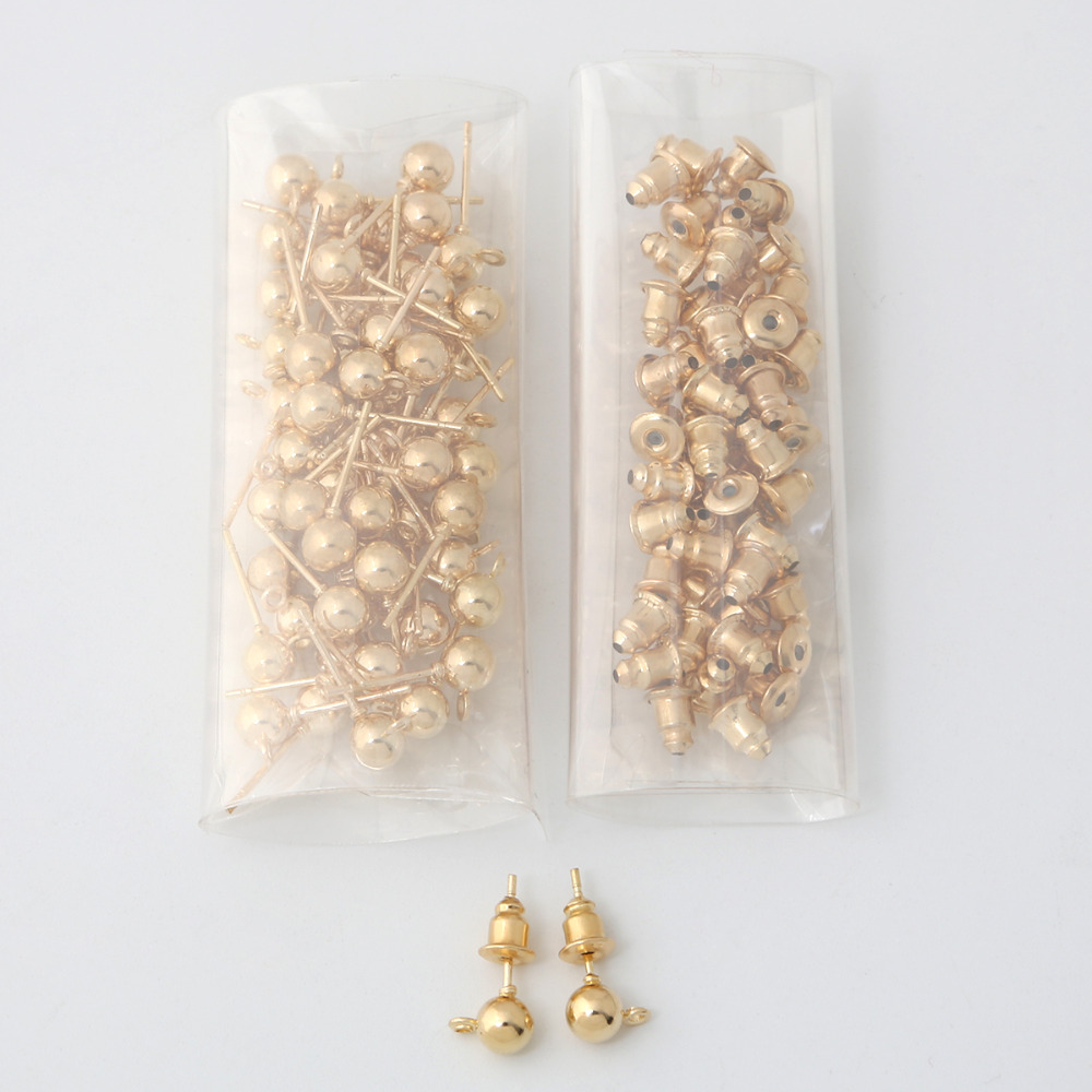 50Set/bag Gold Silver Rhodium Plated Metal Stud Earring Back Stoppers Blank Base for DIY Earrings Jewelry Making Accessories