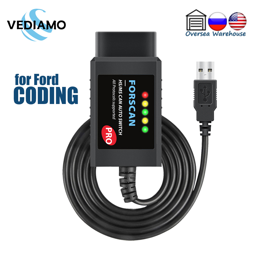FORScan Pro ELM327 V1.5 For Ford Coding USB OBD2 Scanner Adapter Car Diagnostic Tool HS/ MS CAN Auto Switch F150 F250 F350 F450