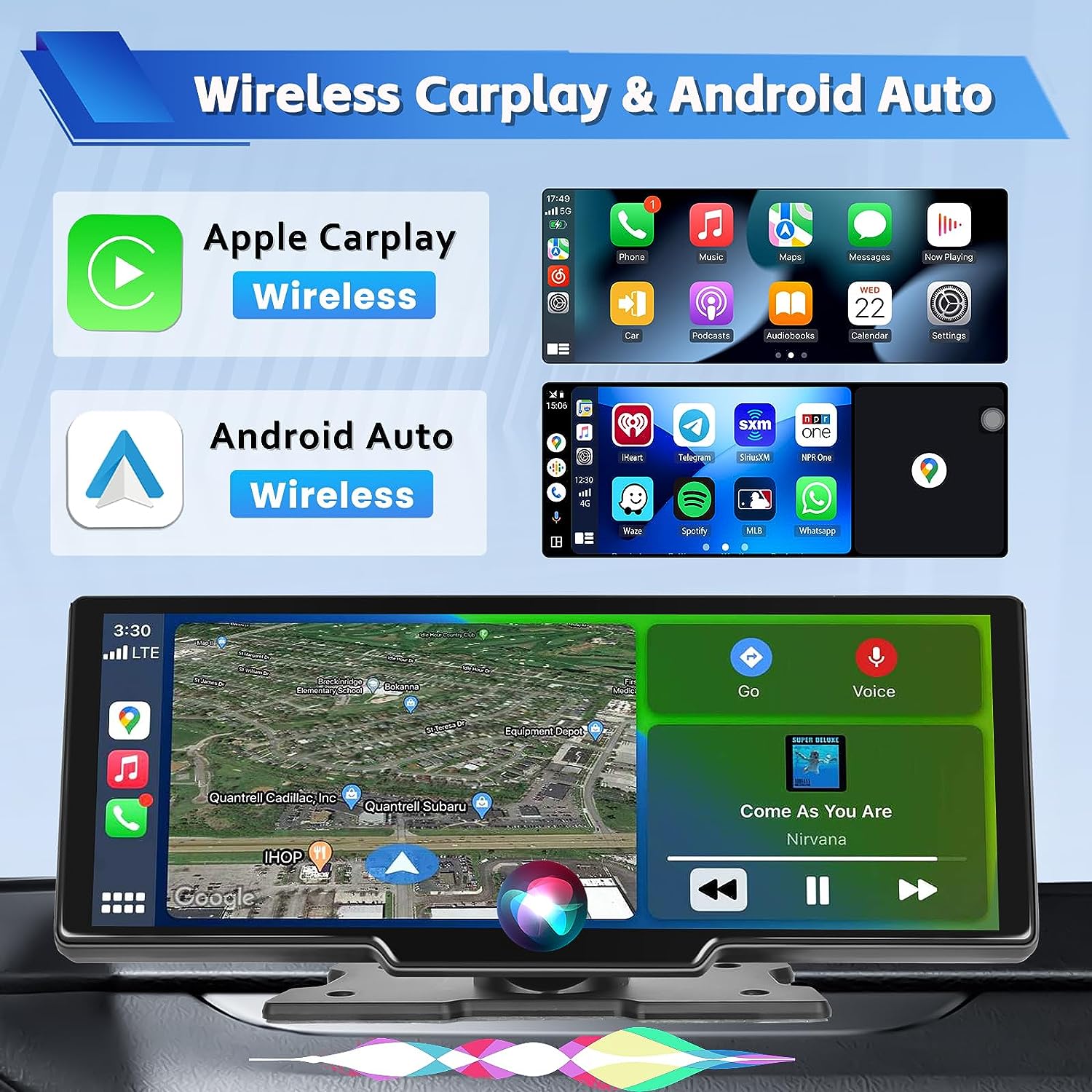 10.26" Portable Car Radio Carplay Android Auto Car Stereo 1080p touch Screen Bluetooth GPS USB FM for Car Truck Radio Receiver