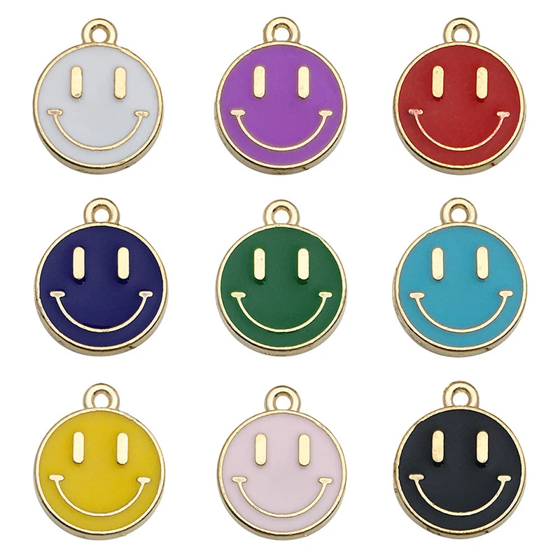 20pcs/lot Cute Smile Enamel Metal Charm Smiling Face Pendant Charms for Necklace Bracelet Earring Diy Jewelry Making Accessories