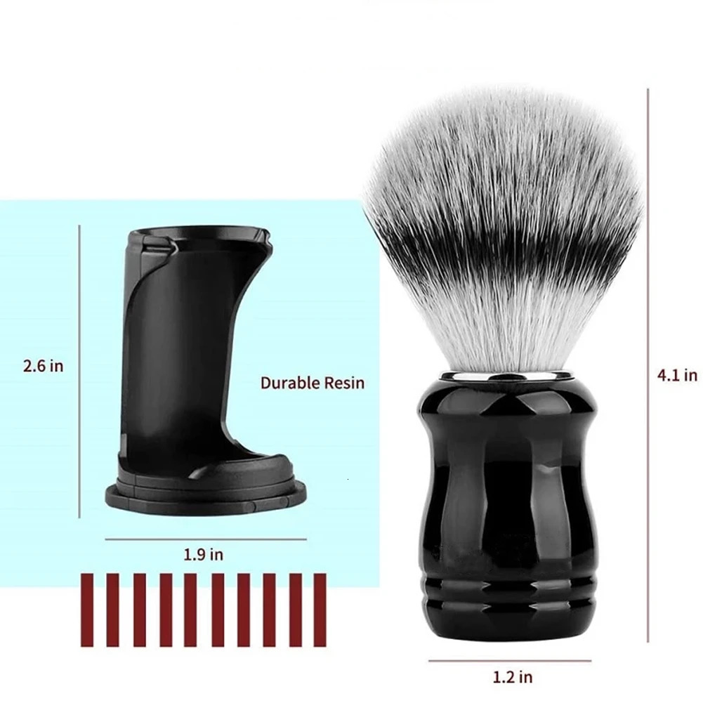 22mm Synthetic Badger Shaving Brush with Black Holder Stand 2IN1 Resin Handle Foam Brush Set for Men Close Wet Shave 240624