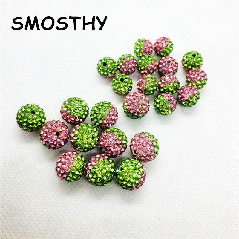 Bling Crystal Pink Green Pave Clay Spacer 10mm 12mm Women Sorority Greek Loose beads Bracelet Necklace Making OCB002,10pcs/lot