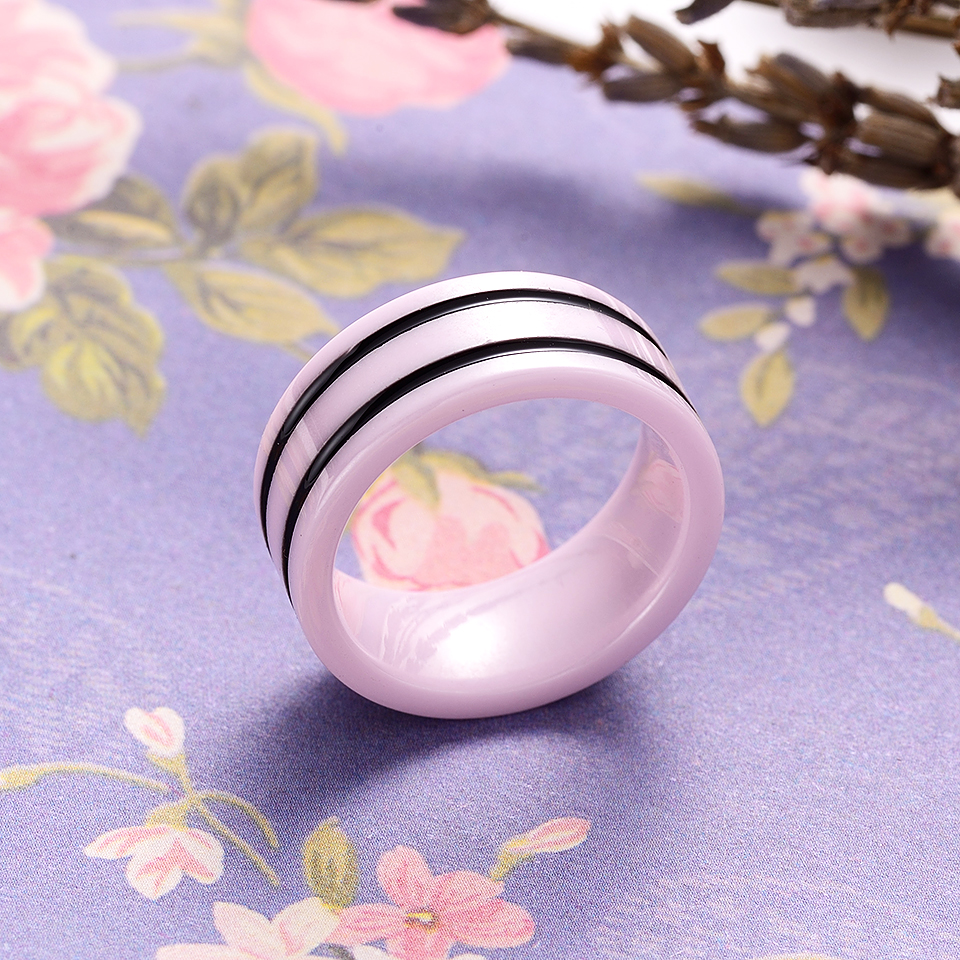 New 8mm Light Pink 2 Row Black Beautiful Hand Cut Ceramic Ring For Woman Top Quality Jewelry Without Scratches Woman Ring
