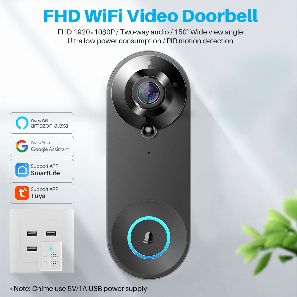 Tuya Smart Video Doorbell Camera 1080P WiFi Video Intercom Door Bell Camera Two-Way Audio Works With Alexa Echo Show Google Home