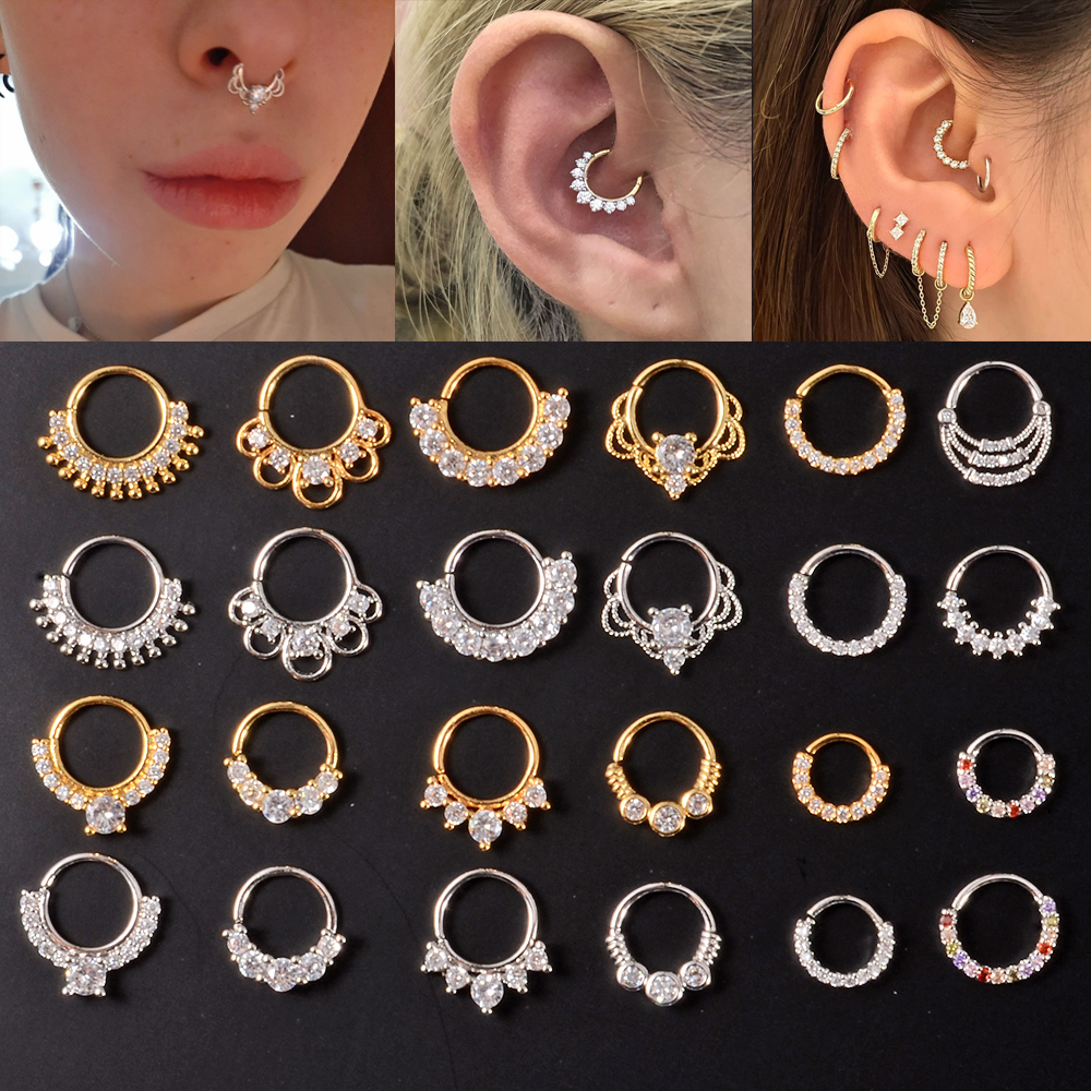1Pcs Surgical Steel Cz Nose Hoop Nostril Bendable Ring Cartilage Tragus Daith Earrings Septum Clicker Helix Conch Rook Piercing